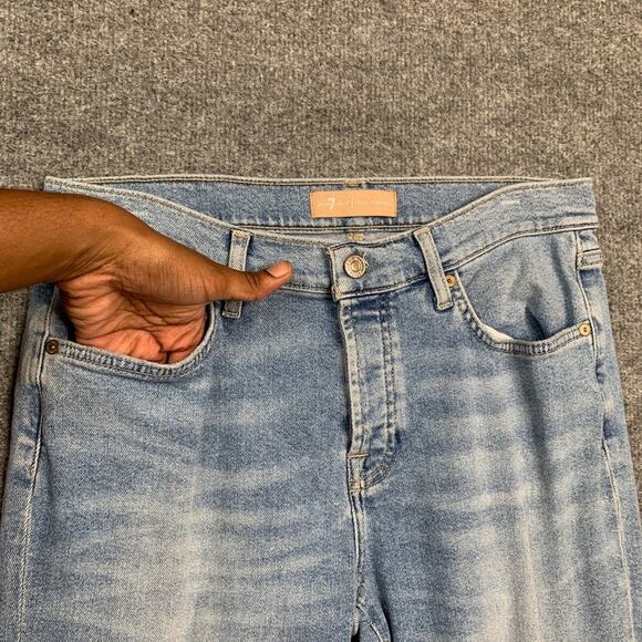 7 For All Mankind Jeans Womens 29 Denim Distressed Ankle Straight Busted Knee - Picture 4 of 12